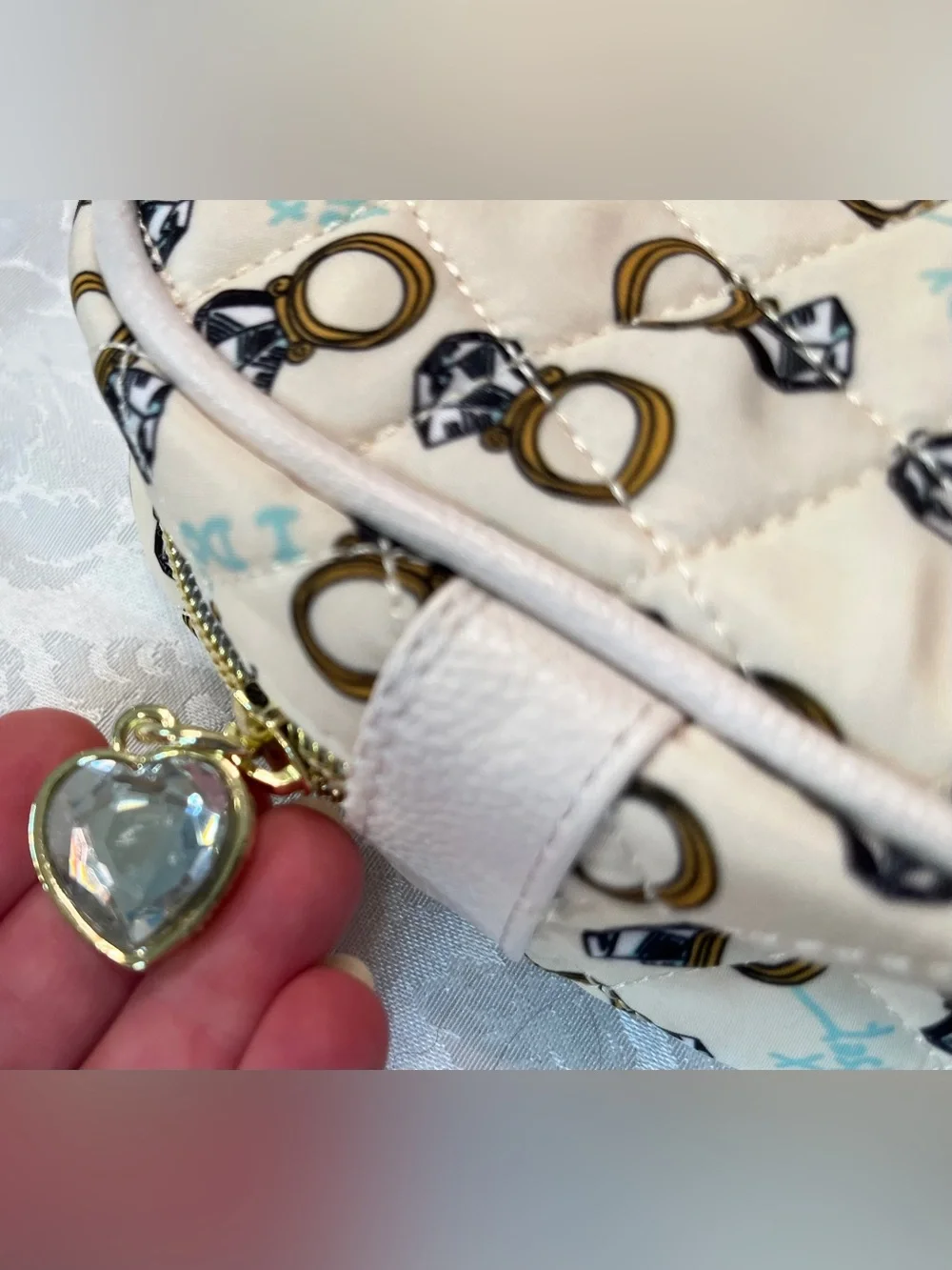 Betsey Johnson Quilted Cosmetic Pouch with Heart Charm